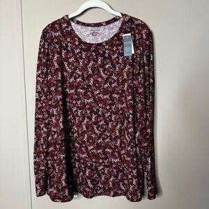 NWT Lane Bryant Burgundy Floral Long Sleeve Top